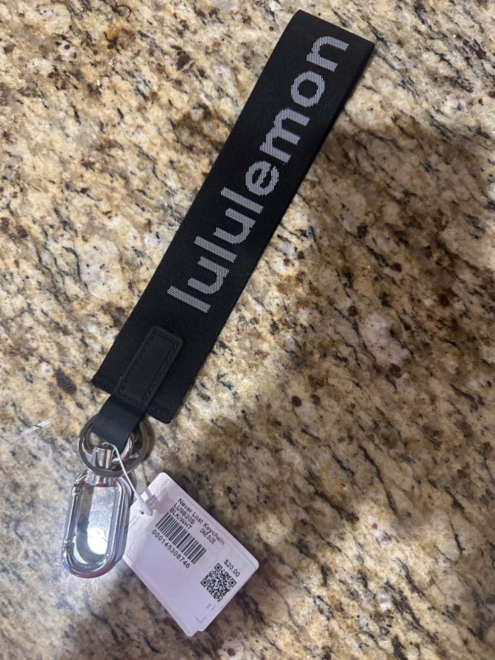 lululemon Black and Silver Branded Key Wrist Strap